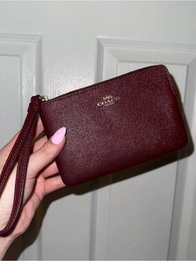 Coach Burgundy Leather Wristlet with Gold Logo